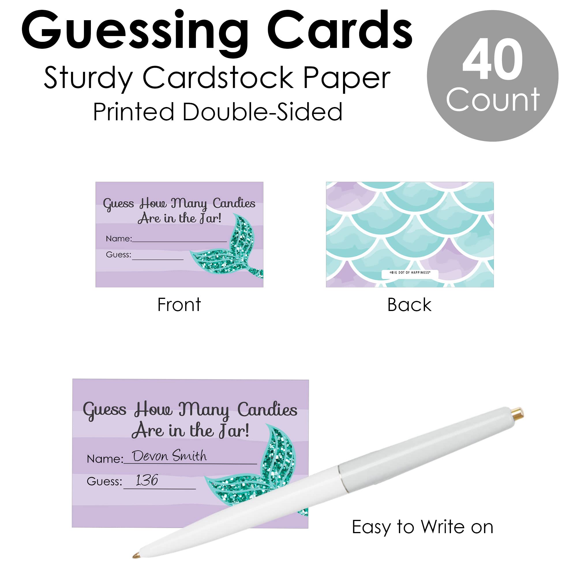 Big Dot Of Happiness Lets Be Mermaids - How Many Candies Baby Shower Or Birthday Party Game - 1 Stand And 40 Cards - Candy Guess